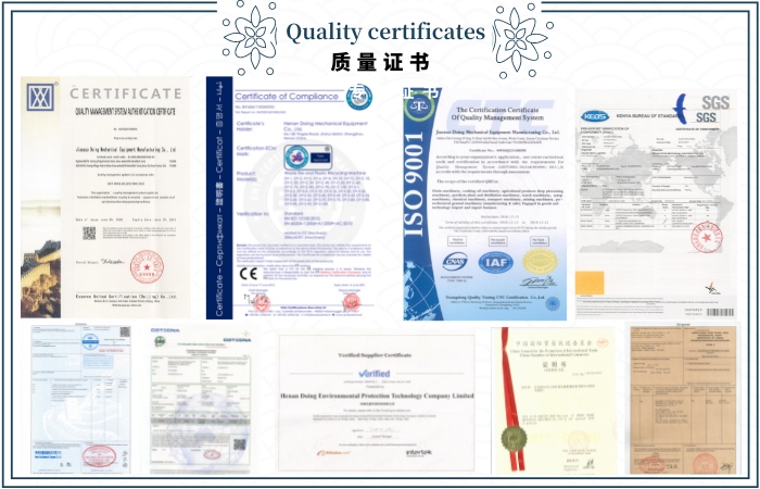 Some certificates that DOING pyrolysis plant has obtained